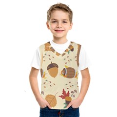 Leaves Foliage Acorns Barrel Kids  Basketball Tank Top by Apen