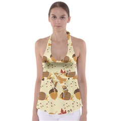 Leaves Foliage Acorns Barrel Tie Back Tankini Top by Apen