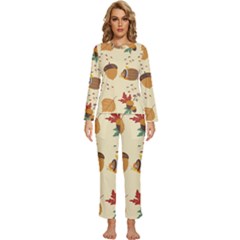 Leaves Foliage Acorns Barrel Womens  Long Sleeve Lightweight Pajamas Set by Apen