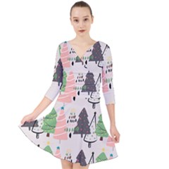 Christmas Trees Icons Quarter Sleeve Front Wrap Dress by Apen