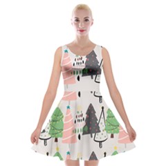 Christmas Trees Icons Velvet Skater Dress by Apen