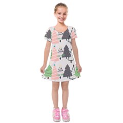 Christmas Trees Icons Kids  Short Sleeve Velvet Dress by Apen