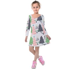 Christmas Trees Icons Kids  Long Sleeve Velvet Dress by Apen