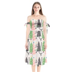 Christmas Trees Icons Shoulder Tie Bardot Midi Dress by Apen