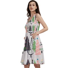 Christmas Trees Icons Sleeveless V-neck Skater Dress With Pockets by Apen