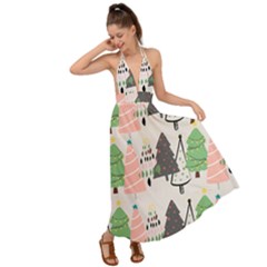 Christmas Trees Icons Backless Maxi Beach Dress by Apen