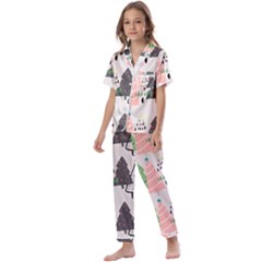 Christmas Trees Icons Kids  Satin Short Sleeve Pajamas Set by Apen