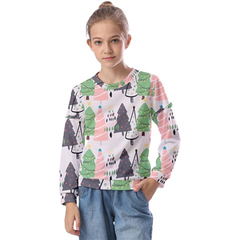 Christmas Trees Icons Kids  Long Sleeve T-shirt With Frill  by Apen