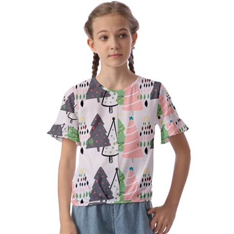 Christmas Trees Icons Kids  Cuff Sleeve Scrunch Bottom T-shirt by Apen