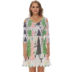 Christmas Trees Icons Shoulder Cut Out Zip Up Dress by Apen