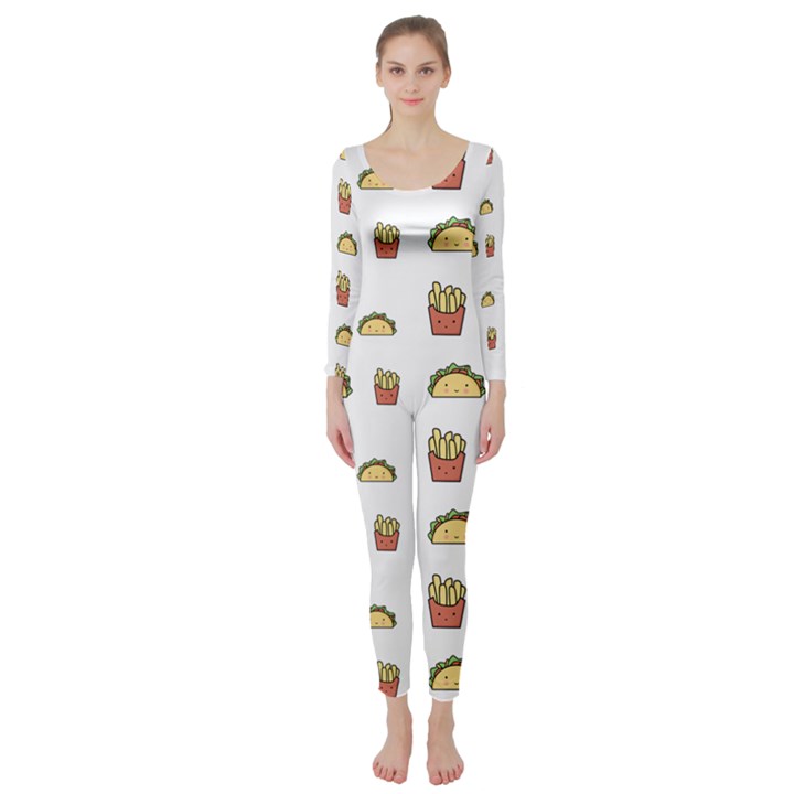 Fries Taco Pattern Fast Food Long Sleeve Catsuit