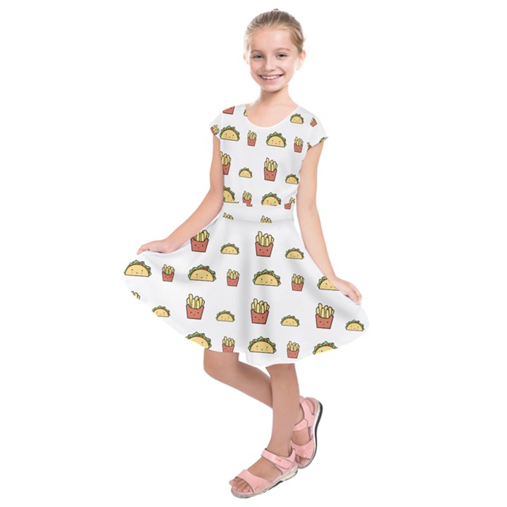 Fries Taco Pattern Fast Food Kids  Short Sleeve Dress