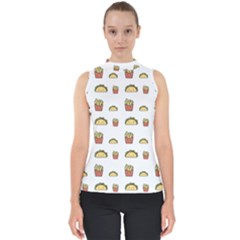 Fries Taco Pattern Fast Food Mock Neck Shell Top