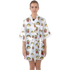 Fries Taco Pattern Fast Food Half Sleeve Satin Kimono 