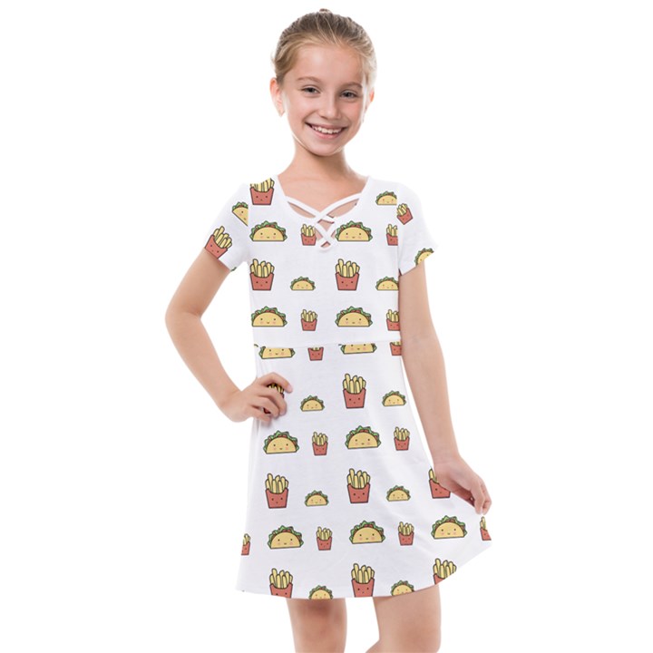 Fries Taco Pattern Fast Food Kids  Cross Web Dress