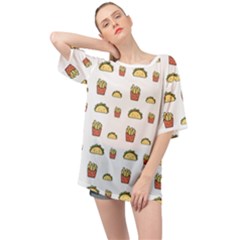 Fries Taco Pattern Fast Food Oversized Chiffon Top