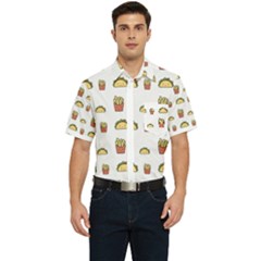 Fries Taco Pattern Fast Food Men s Short Sleeve Pocket Shirt 