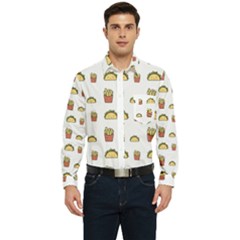 Fries Taco Pattern Fast Food Men s Long Sleeve Pocket Shirt 