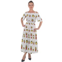 Fries Taco Pattern Fast Food Shoulder Straps Boho Maxi Dress 