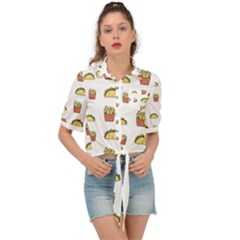 Fries Taco Pattern Fast Food Tie Front Shirt 