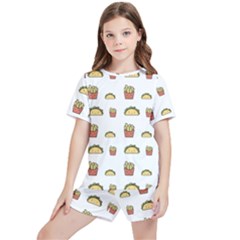 Fries Taco Pattern Fast Food Kids  T-Shirt And Sports Shorts Set