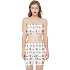 Fries Taco Pattern Fast Food Stretch Shorts And Tube Top Set by Apen