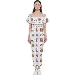 Fries Taco Pattern Fast Food Bardot Ruffle jumpsuit