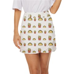 Fries Taco Pattern Fast Food Mini Front Wrap Skirt