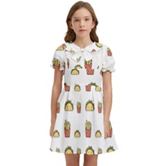 Fries Taco Pattern Fast Food Kids  Bow Tie Puff Sleeve Dress