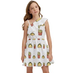 Fries Taco Pattern Fast Food Kids  One Shoulder Party Dress