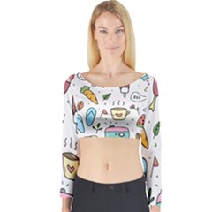 Doodle Fun Food Drawing Cute Long Sleeve Crop Top by Apen