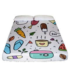 Doodle Fun Food Drawing Cute Fitted Sheet (california King Size) by Apen