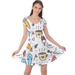 Doodle Fun Food Drawing Cute Cap Sleeve Dress