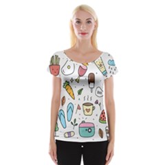 Doodle Fun Food Drawing Cute Cap Sleeve Top by Apen