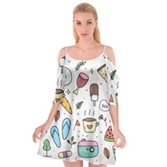 Doodle Fun Food Drawing Cute Cutout Spaghetti Strap Chiffon Dress by Apen