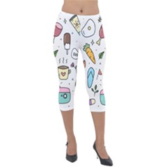 Doodle Fun Food Drawing Cute Lightweight Velour Capri Leggings  by Apen