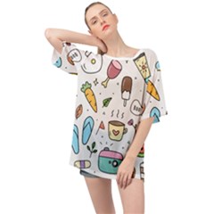 Doodle Fun Food Drawing Cute Oversized Chiffon Top by Apen