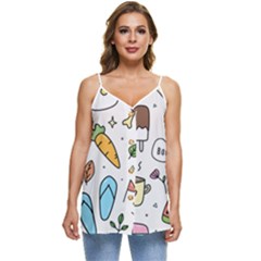 Doodle Fun Food Drawing Cute Casual Spaghetti Strap Chiffon Top by Apen