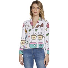 Doodle Fun Food Drawing Cute Women s Long Sleeve Revers Collar Cropped Jacket by Apen