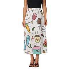 Doodle Fun Food Drawing Cute Classic Midi Chiffon Skirt by Apen