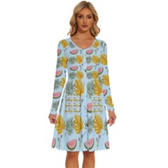 Summer Pattern Texture Vibes Long Sleeve Dress With Pocket