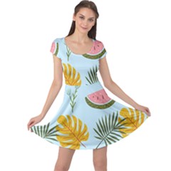 Watermelon Leaves Fruit Foliage Cap Sleeve Dress by Apen