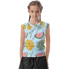 Watermelon Leaves Fruit Foliage Kids  Raglan Cap Sleeve T-shirt by Apen