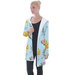 Watermelon Leaves Fruit Foliage Longline Hooded Cardigan by Apen