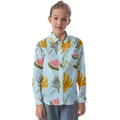 Watermelon Leaves Fruit Foliage Kids  Long Sleeve Shirt by Apen