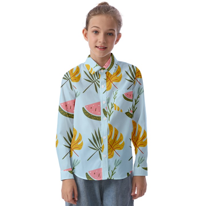 Watermelon Leaves Fruit Foliage Kids  Long Sleeve Shirt