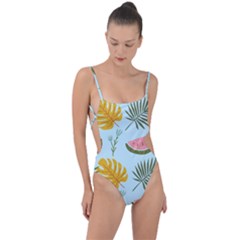 Watermelon Leaves Fruit Foliage Tie Strap One Piece Swimsuit by Apen