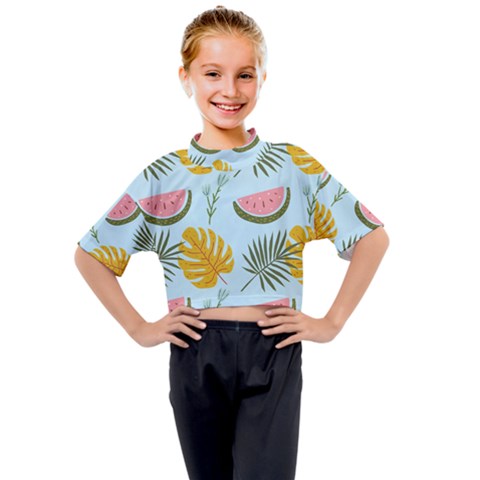 Watermelon Leaves Fruit Foliage Kids Mock Neck T-shirt by Apen