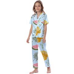 Watermelon Leaves Fruit Foliage Kids  Satin Short Sleeve Pajamas Set by Apen