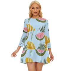 Watermelon Leaves Fruit Foliage Long Sleeve Babydoll Dress by Apen